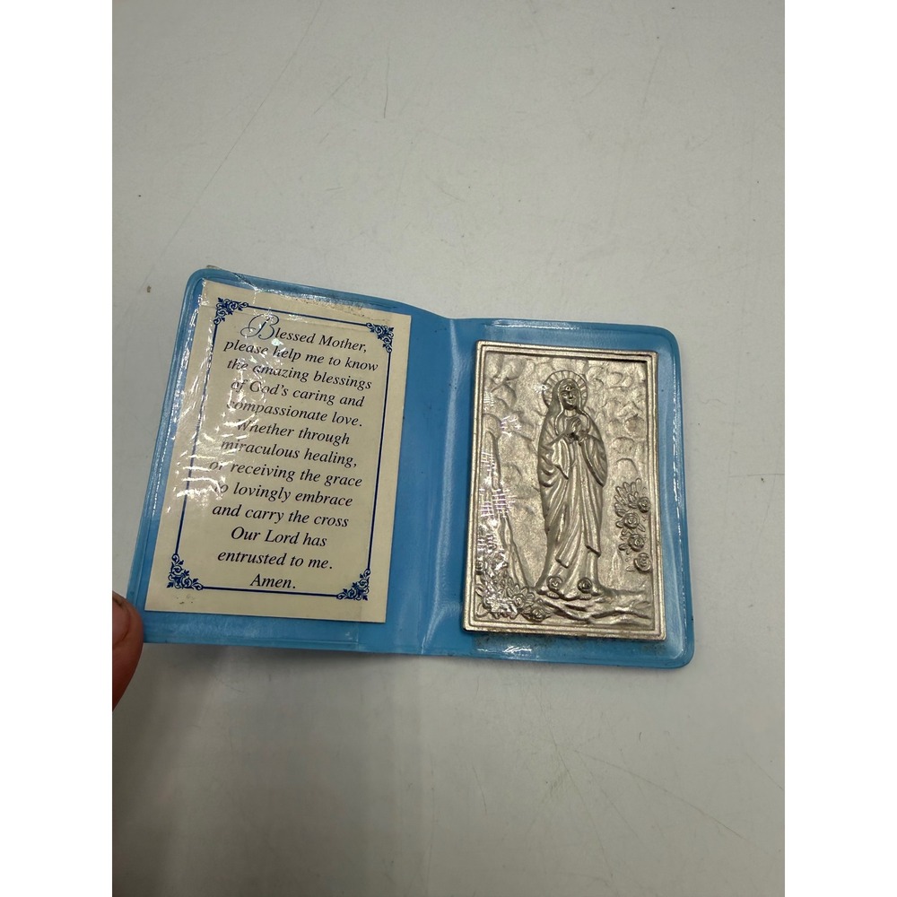 Oblate Missions Blessed Mother Pocket Prayer Folder Blue Vinyl‎ Wallet Plaque